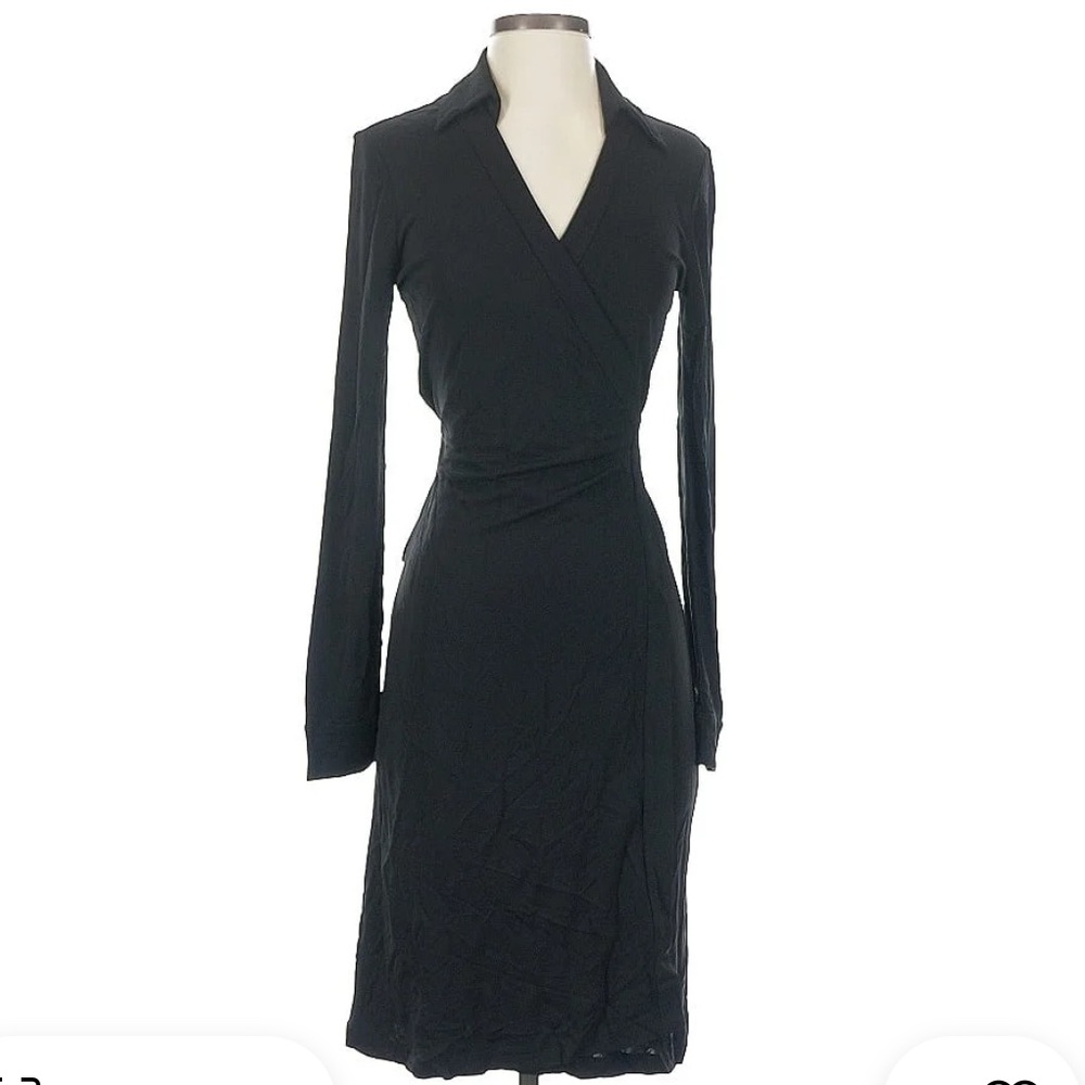 Diane Von Furstenberg Black One Shoulder Bishop Sleeve Cocktail Dress